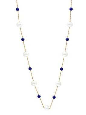 NWT Effy Freshwater Pearl (6-1/2mm) & Lapis Lazuli 18" Necklace in 14k Gold